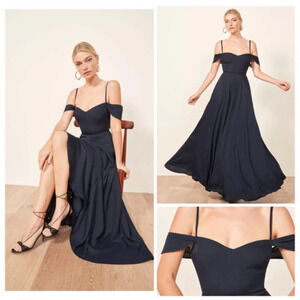 Reformation Poppy Blue Off Shoulder Maxi Dress Size 0